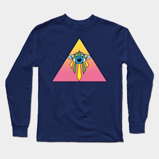 Illuminati Pyramid UFO Eye Art Deco Geometric Pink Yellow Sky Space Long Sleeve T-Shirt